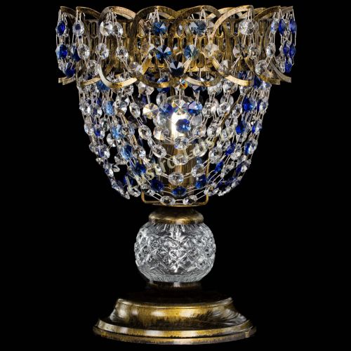 Настольная лампа Астра ажур №1 под бронзу Синяя в Самаре Гусь Хрустальный