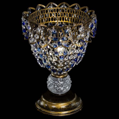 Настольная лампа Астра ажур №1 под бронзу Синяя в Самаре Гусь Хрустальный