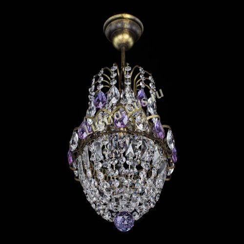 Люстра Астра №1 узкая фиолетовая под бронзу в Самаре Гусь Хрустальный