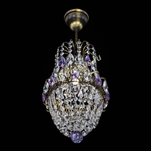 Люстра Астра №1 узкая фиолетовая под бронзу в Самаре Гусь Хрустальный