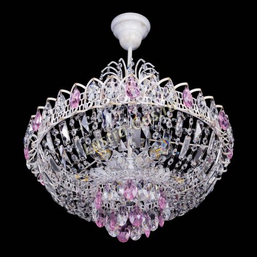 Люстра Астра Белая с подвесом розовая в Самаре Гусь Хрустальный