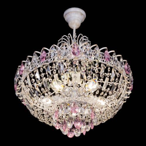 Люстра Астра Белая с подвесом розовая в Самаре Гусь Хрустальный