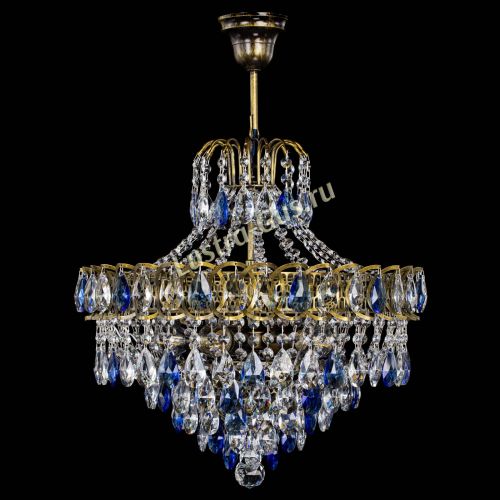 Люстра Грация №5 с подвесом под бронзу Синяя в Самаре Гусь Хрустальный