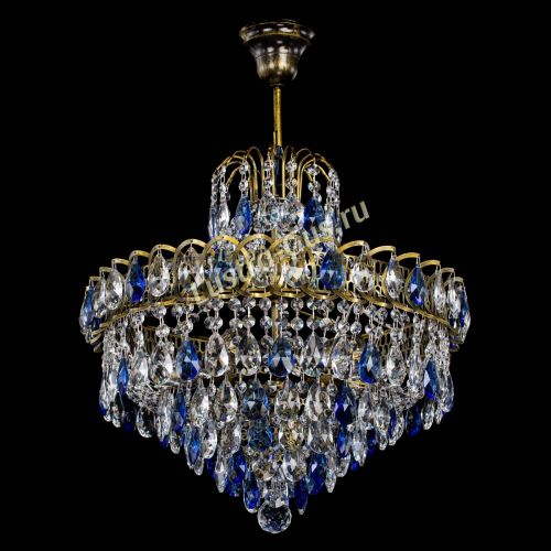 Люстра Грация №5 с подвесом под бронзу Синяя в Самаре Гусь Хрустальный