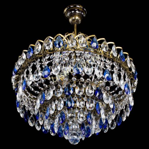 Люстра Грация №5 с подвесом под бронзу Синяя в Самаре Гусь Хрустальный