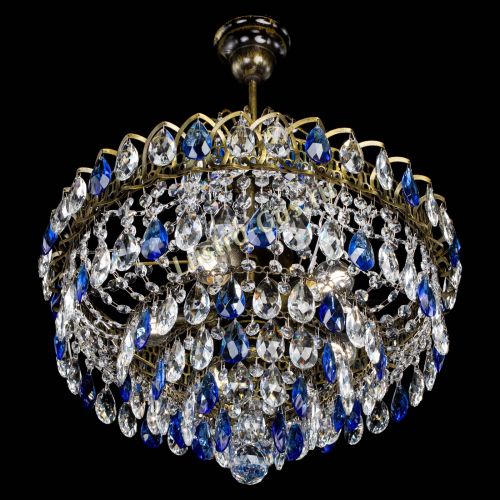 Люстра Грация №5 с подвесом под бронзу Синяя в Самаре Гусь Хрустальный