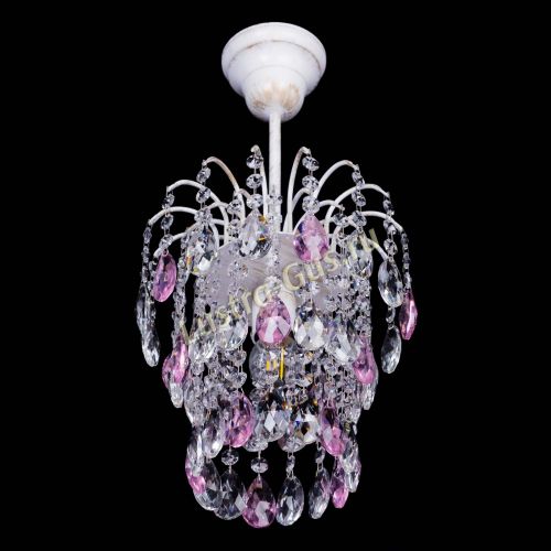 Люстра Зима журавлик розовая (белая патина) в Самаре Гусь Хрустальный