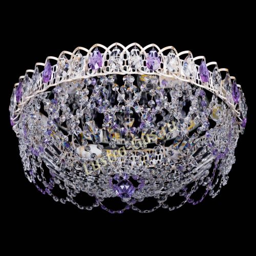 Люстра Каскад Ажур Фиолетовая белая в Самаре Гусь Хрустальный