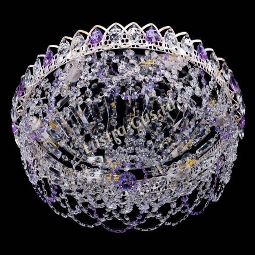 Люстра Каскад Ажур Фиолетовая белая в Самаре Гусь Хрустальный