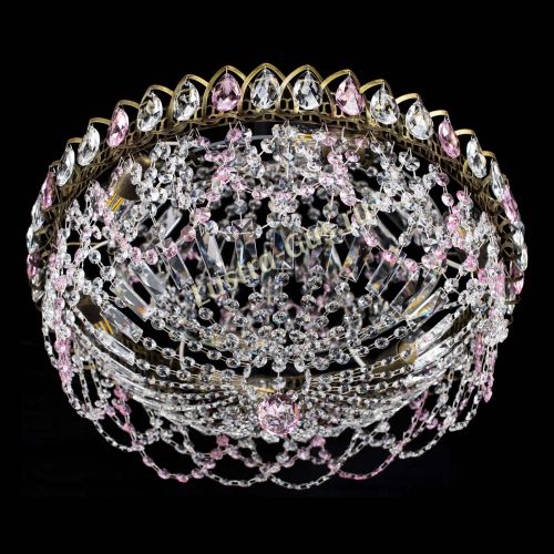 Люстра Хрустальный Каскад Ажур под бронзу Розовая в Самаре Гусь Хрустальный