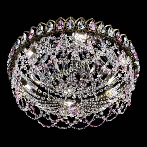 Люстра Хрустальный Каскад Ажур под бронзу Розовая в Самаре Гусь Хрустальный