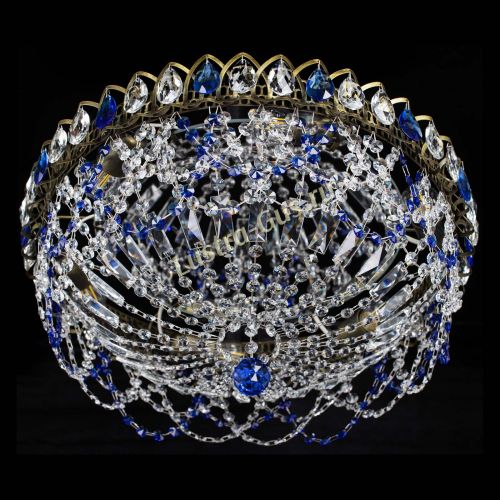 Люстра Хрустальный Каскад Ажур под бронзу Синяя в Самаре Гусь Хрустальный