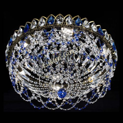 Люстра Хрустальный Каскад Ажур под бронзу Синяя в Самаре Гусь Хрустальный