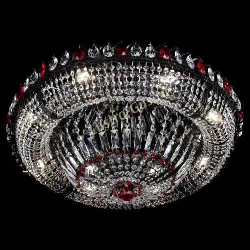Люстра Кольцо Классика №8 Черная с красными подвесками в Самаре Гусь Хрустальный