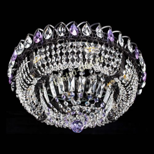 Люстра Кольцо Классика Черная с фиолетовыми подвесками в Самаре Гусь Хрустальный