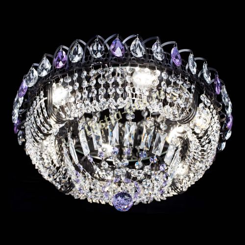 Люстра Кольцо Классика Черная с фиолетовыми подвесками в Самаре Гусь Хрустальный