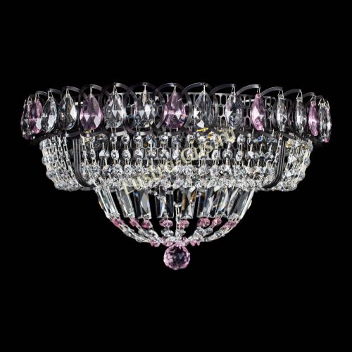 Люстра Кольцо Классика Черная с розовыми подвесками в Самаре Гусь Хрустальный