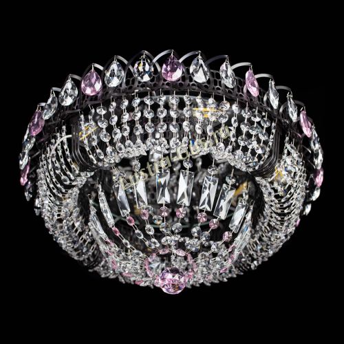 Люстра Кольцо Классика Черная с розовыми подвесками в Самаре Гусь Хрустальный