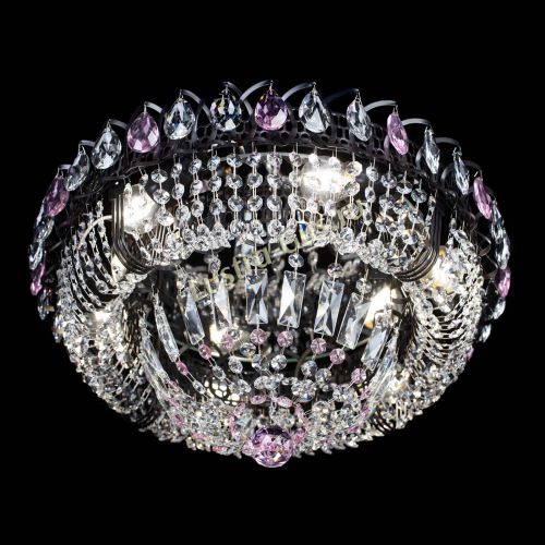 Люстра Кольцо Классика Черная с розовыми подвесками в Самаре Гусь Хрустальный