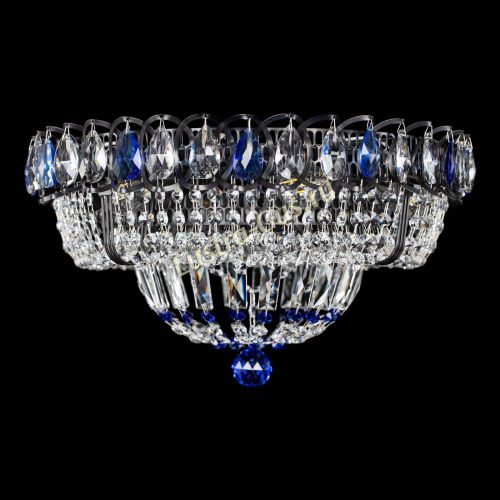 Люстра Кольцо Классика Черная с синими подвесками в Самаре Гусь Хрустальный