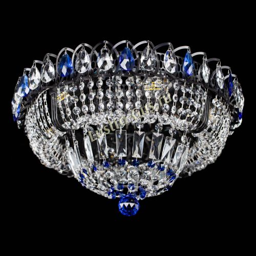 Люстра Кольцо Классика Черная с синими подвесками в Самаре Гусь Хрустальный