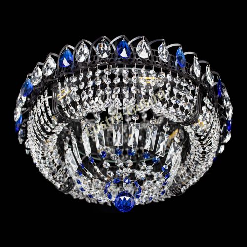 Люстра Кольцо Классика Черная с синими подвесками в Самаре Гусь Хрустальный