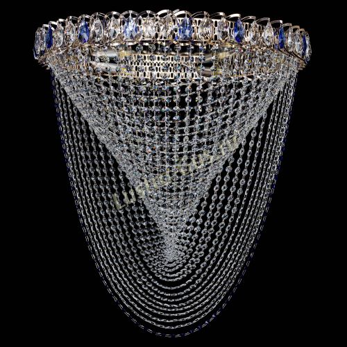 Люстра ﻿Жасмин Веер синий, диаметр - 600 мм, цвет - золото, Люстры Гусь Хрустальный